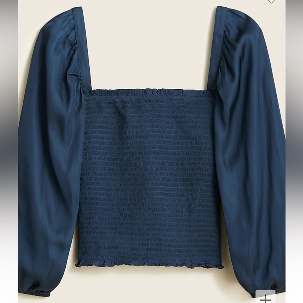 J Crew Squareneck smocked featherweight satin cropped top Black Size M